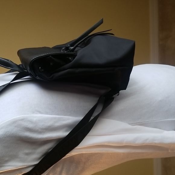 BOTKIIER SMALL NYLON AND PEBBLED LEATHER BACKPACK WITH LOGO STRAPS - Picture 3 of 8